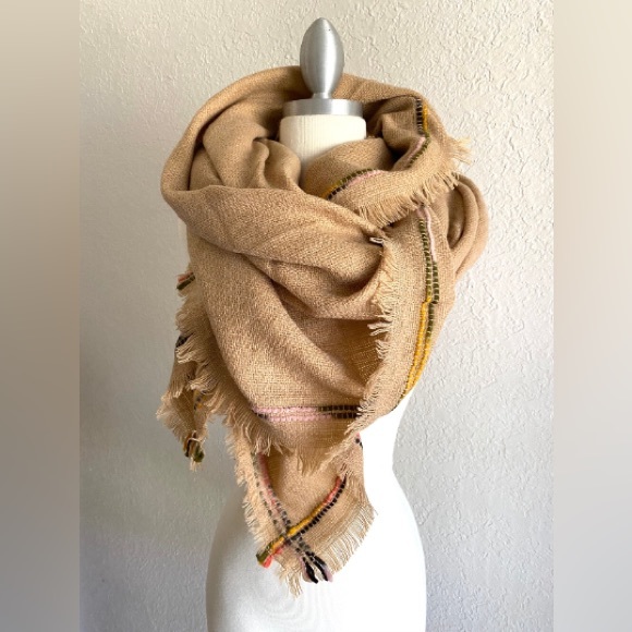 Oversized Blanket Scarf, Beige Shawl, Soft Warm Winter Scarf, Fashion Scarf - Picture 4 of 4